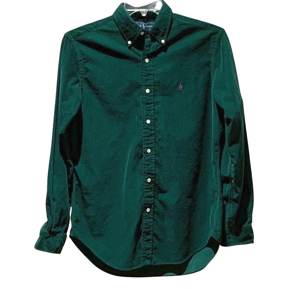 Ralph Lauren Corduroy Shirt Mens S Hunter Green Classic Fit Preppy Purple Pony